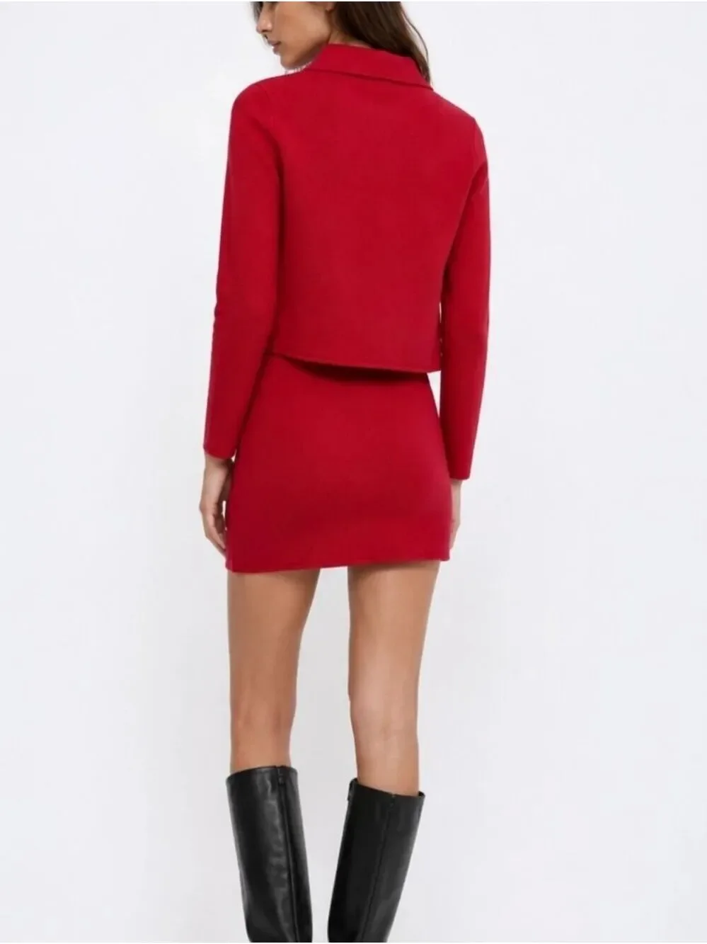Zara Red Merino Wool Skirt Suit Set – NWT – Size Small – Double-Breasted Jacket